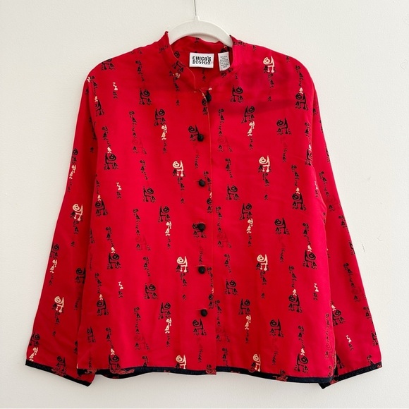 Chico’s Vintage 100% Silk Red Asian Inspired Novelty Print Blouse Size 1/Medium - Picture 1 of 10